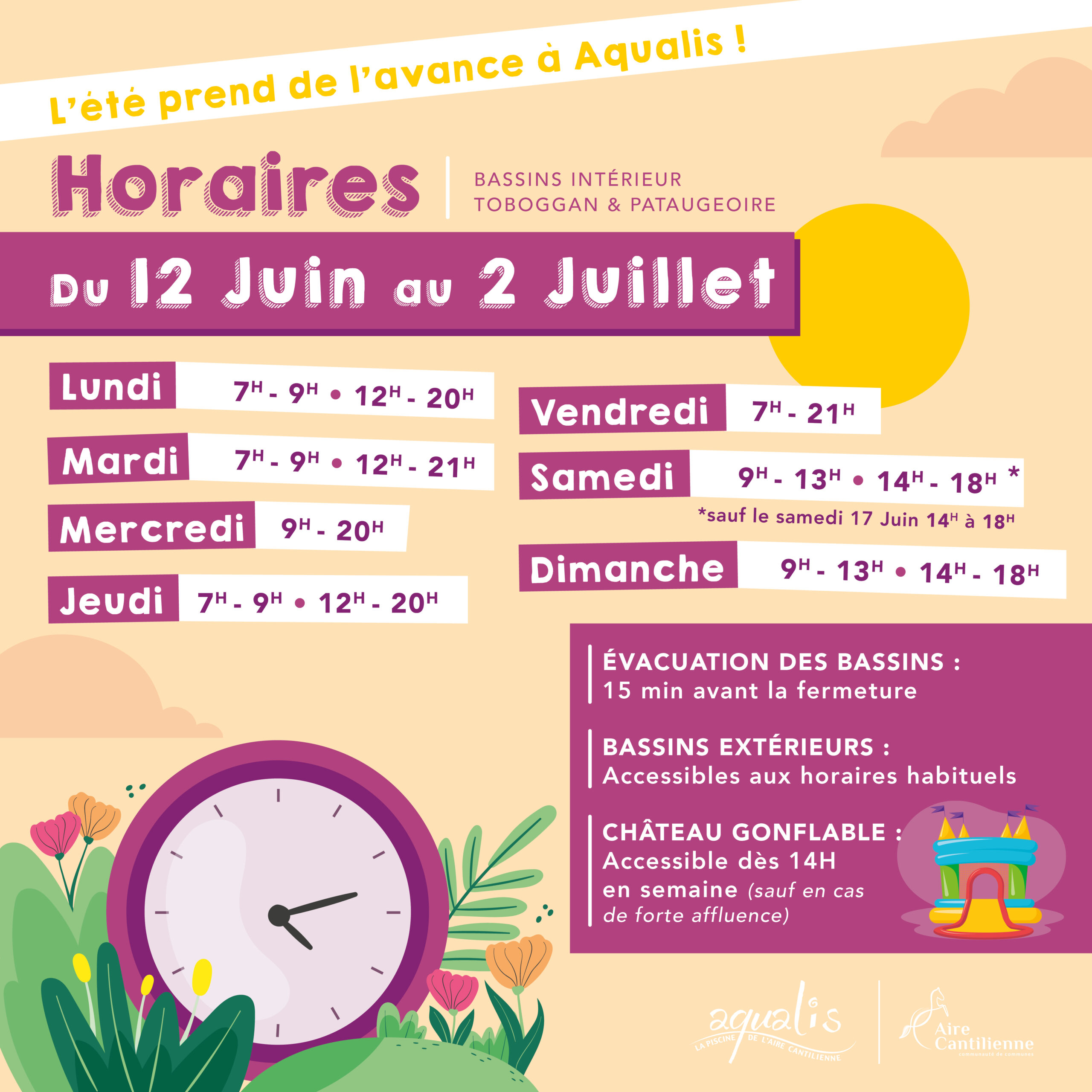 Horaires pré été juin 2023 Piscine intercommunale AQUALIS