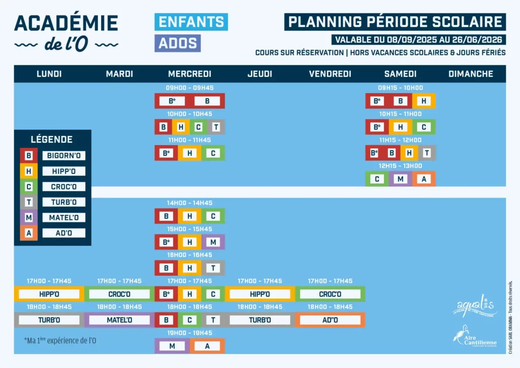 planning académie de l'O enfants et ados